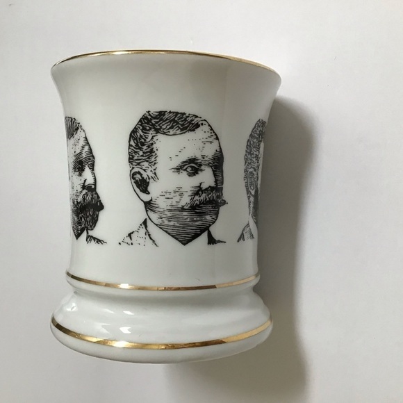 Mustached Men Shaving Mug Knobler Japan Mid Century Barber Razor Brush Vintage - Picture 5 of 13